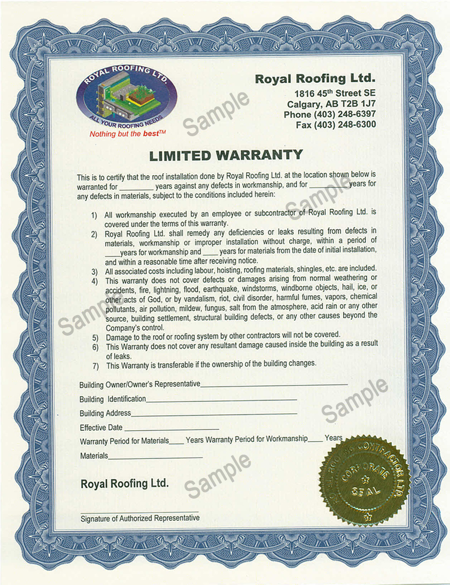 Warranty Certificate Sample